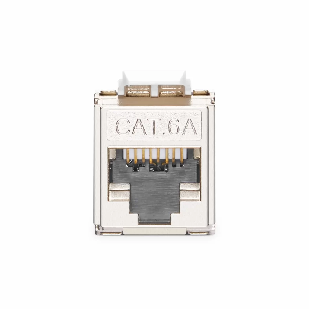 Conector Keystone Mini Cat6a RJ45 (8P8C) Blindado sem Ferramentas