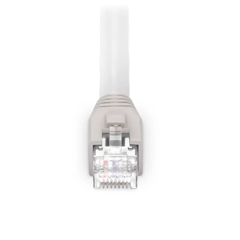 Cable de red Ethernet Cat8 28AWG apantallado sin enganches (S/FTP) de PVC CM, blanco roto