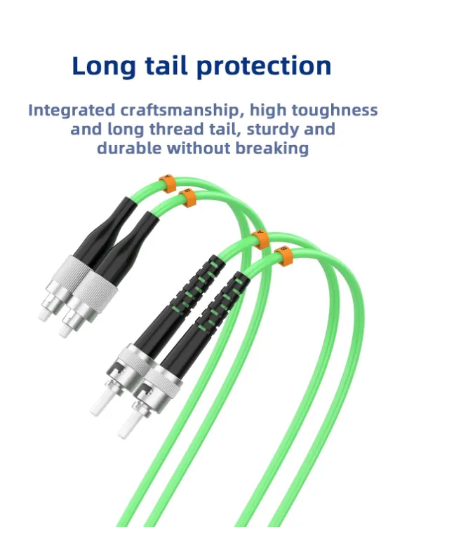 OM5 Duplex Fiber Patch Cord FC UPC‑ST UPC, 50/125μm Multimode LSZH Green Jacket, Wide‑Band Multimode Optical Jumper
