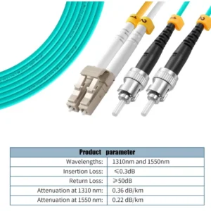 OM3 LC‑UPC to ST‑UPC Duplex Fiber Patch Cord, 50/125μm Multimode Optical Cable LSZH Jacket - Image 2