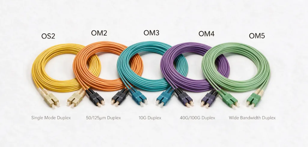 OS2 OM2 OM3 OM4 OM5 fiber patch cord comparison for data center