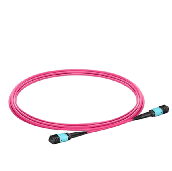 Cable de conexión multimodo (OM4) de 12 fibras, tipo B, LSZH, 3,0 mm, IL máx. ≤ 0,35 dB, magenta