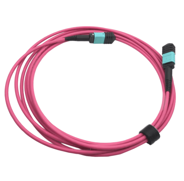 Cable de conexión multimodo (OM4) de 12 fibras, tipo B, LSZH, 3,0 mm, IL máx. ≤ 0,35 dB, magenta