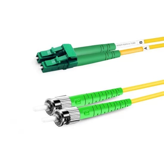 Duplex OS2 Single Mode LC APC to ST APC PVC (OFNR) Fiber Optic Cable