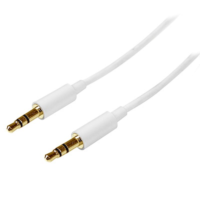 1m/2m/3m White Slim 3.5mm Stereo Audio Cable - Male to Male