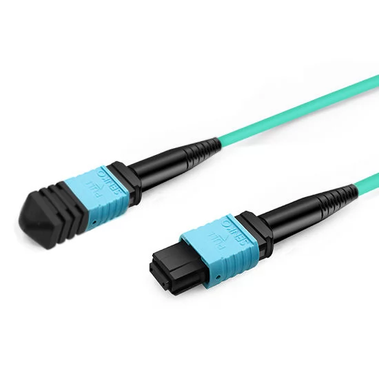 8 Fibers, MPO UPC Female to 4 LC UPC Duplex OM3 50/125 Multimode Fiber Breakout Cable, Type B, LSZH, Aqua - Image 2