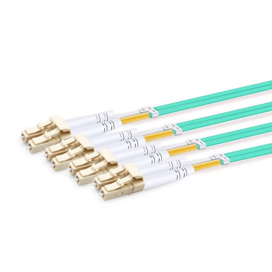 8 Fibers, MPO UPC Female to 4 LC UPC Duplex OM3 50/125 Multimode Fiber Breakout Cable, Type B, LSZH, Aqua - Image 4