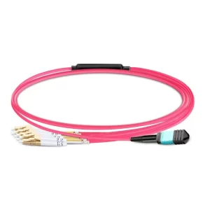 MPO UPC Female to 4 LC UPC Duplex OM4 50/125 Multimode Fiber Breakout Cable, 8 Fibers Type B, LSZH, Aqua/Violet