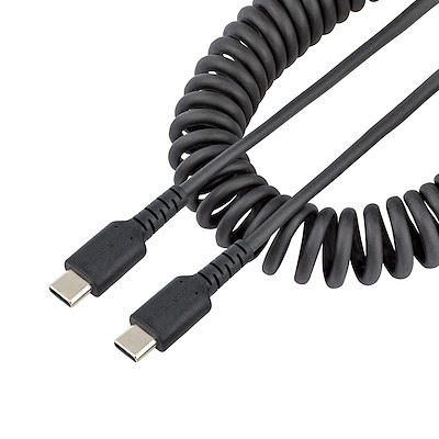 0.5m/1m USB-C Fast Charging Cable, Rugged, Coiled, Charge & Sync, 3A, USB 2.0, TPE Jacket and Aramid Fiber - USB C Charging Cord