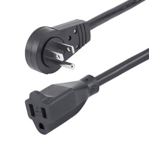 Power Extension Cord - 360° Rotating Flat Plug Extension Cord - NEMA 5-15P to NEMA 5-15R, 16 AWG, 125V/13A - Black Short 3-Prong Power Extender Cable