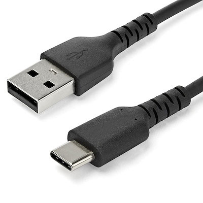 1m/2m USB-A to USB-C Fast Charging Cable, Rugged, Charge & Sync, 3A, USB 2.0, Black/White TPE Jacket and Aramid Fiber - USB Charging Cord