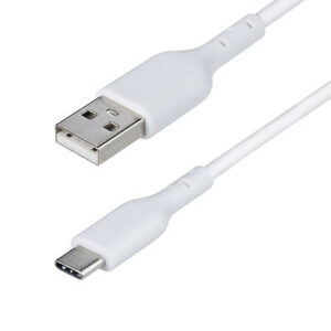 USB-A to USB-C Charging Cable, Charge & Sync, 3A, USB 2.0, TPE Jacket - White USB Charging Cord