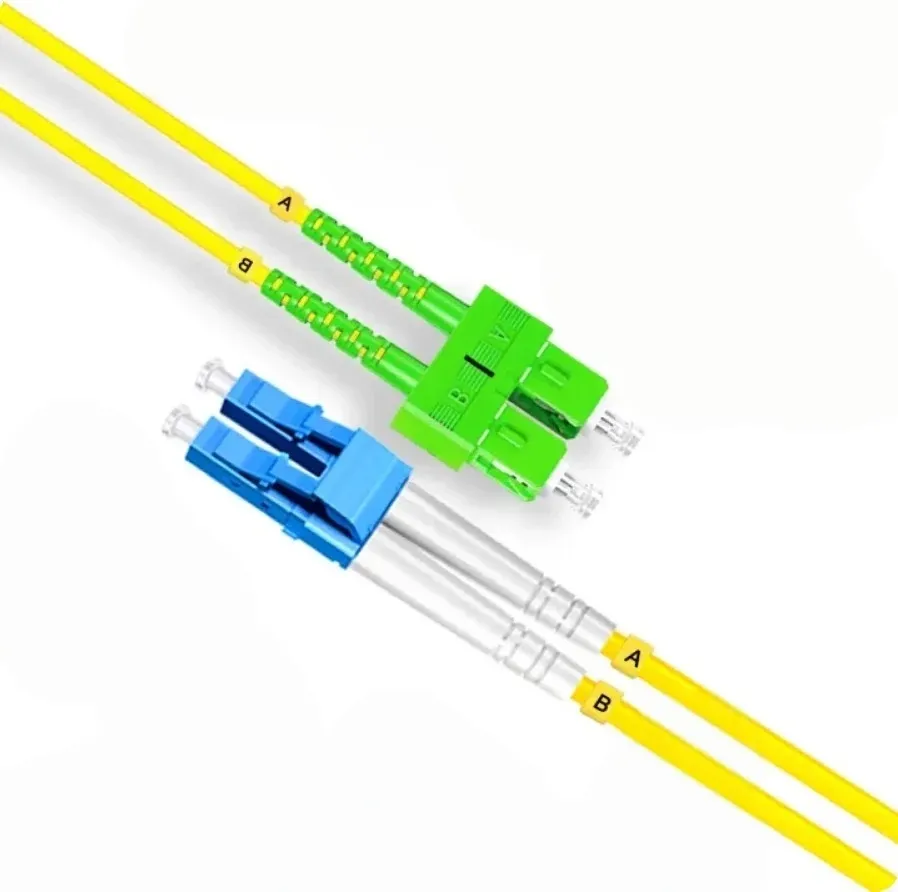Duplex OS2 Single Mode Fiber Patch Cord LC‑UPC to SC‑APC LSZH Jacket Transition Optical Jumper for Mixed‑Polishing Optical Cabinet Wiring