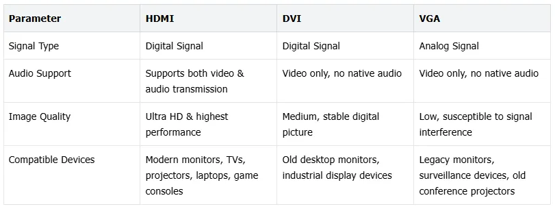 Guide to Choosing Audio and Video Cables: How to Select HDMI, DVI, VGA, and 3.5mm Audio Cables? 7 表格 Supplier of fiber optic patch cables, cat5e/cat6/cat6a Ethernet cables, data transmission cables, audio/video cables, and power cords.